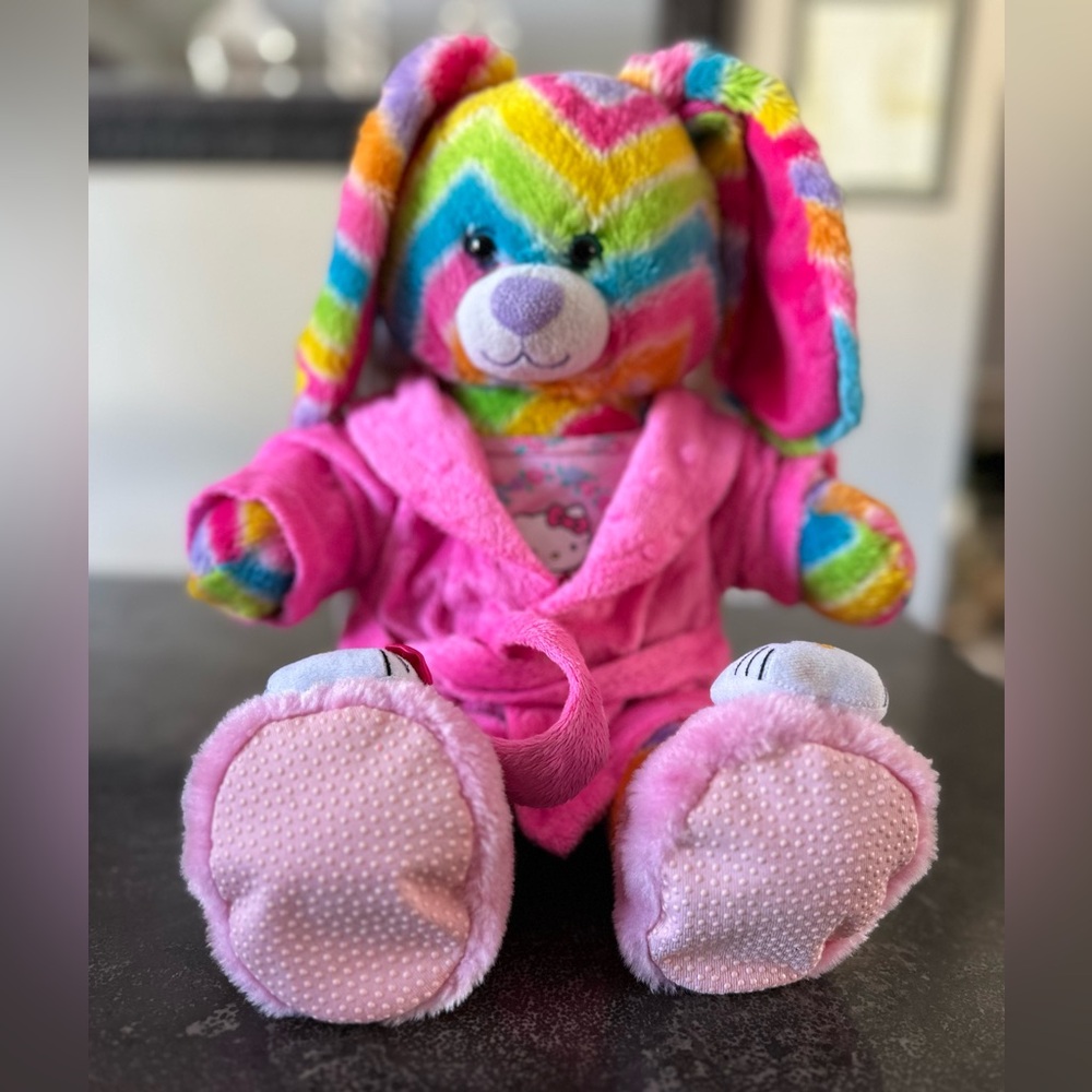 Build A Bear bright colored chevron bunny and accessories